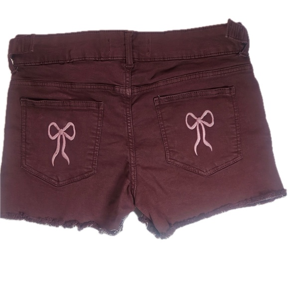Love Trends Shorts Juniors 7 Burgundy Coquette Button Waist Adjusters Raw Hem - Picture 2 of 8
